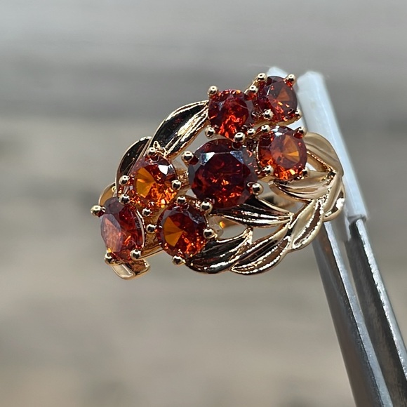 Beautiful Round Cut Orange Diamond CZ Statement Gold Tone Silver Plated Ring